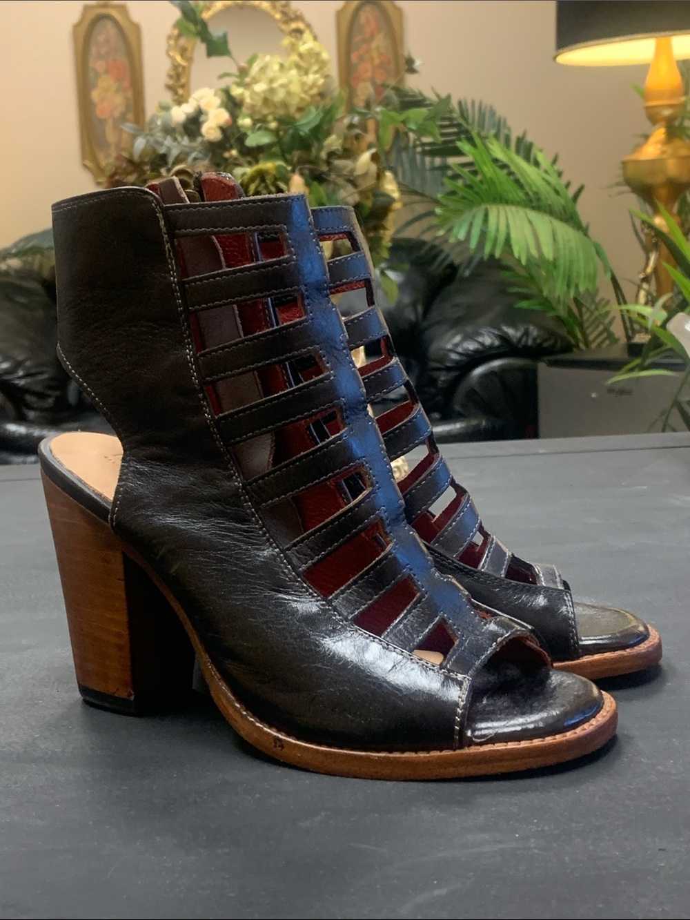 Bed Stu black Caged Ankle Bootie  Organic Leather size 7.5
